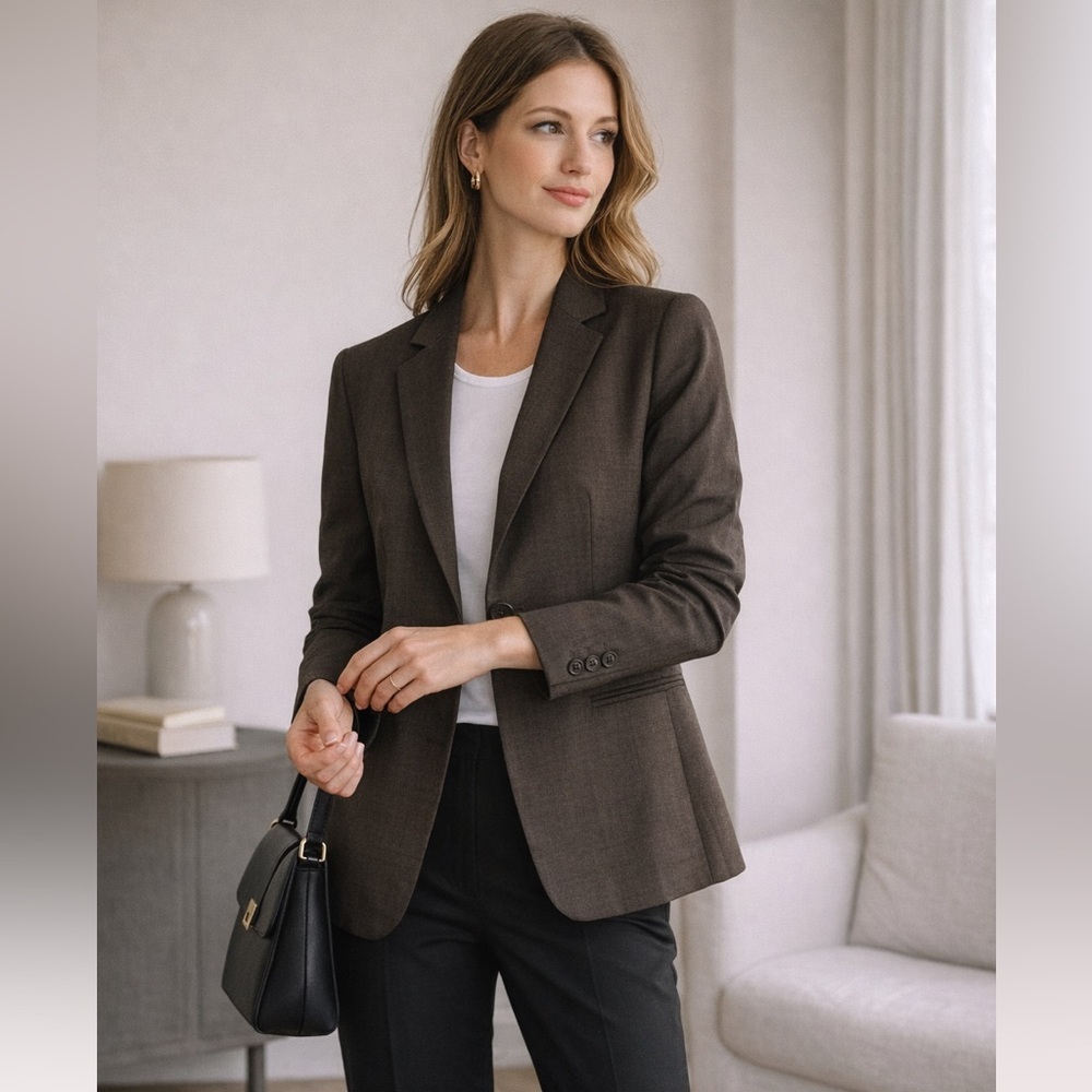 H&M Tailored Brown Blazer Single Button Workwear Minimalist Size 10